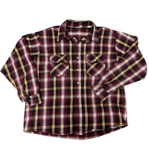 Mens Vintage Five Brothers XL / 44 Plaid Flannel Button Down Shirt Red Black